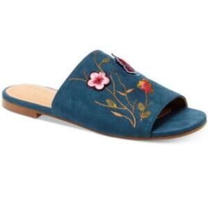 New Nanette Lepore Valentina Teal Embroidered Mules Size 6